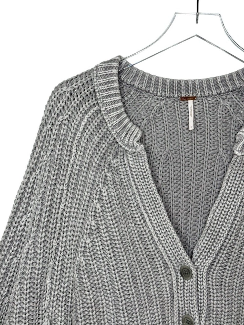 Free People Sweet Nothing Gray Chunky Women’s Cropped Cardigan Sweater Sz L - Picture 4 of 13